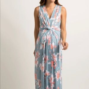PinkBlush Jade blue floral maternity dress